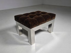 Paul Evans Cityscape chrome plated Ottoman/Stool, Dedar fabric, 1970s