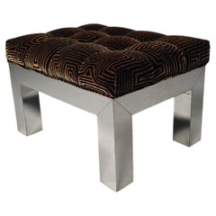 Paul Evans Cityscape chrome plated Ottoman/Stool, Dedar fabric, 1970s