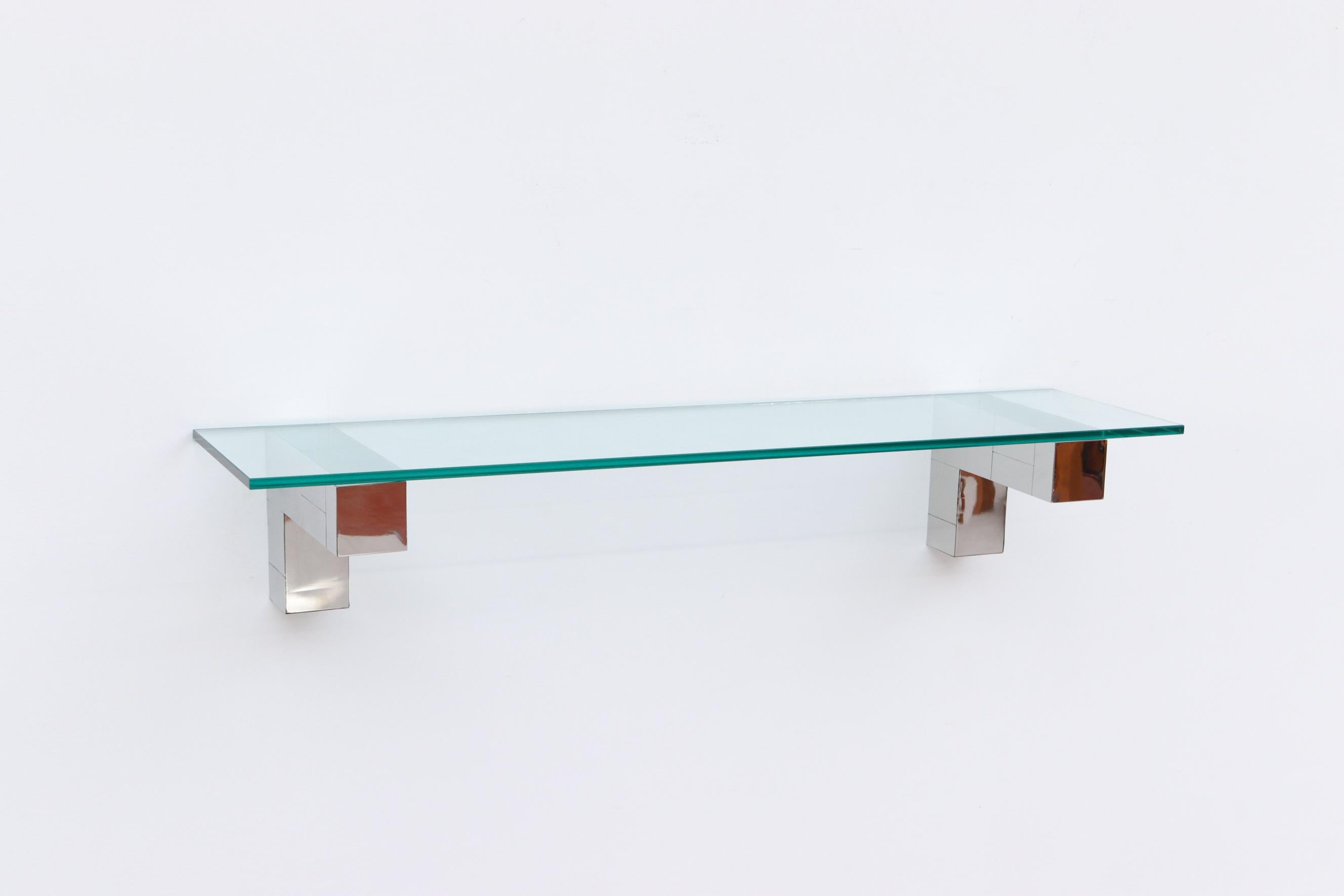 Mid-Century Modern Paul Evans Cityscape Chrome and Glass Shelf For Sale