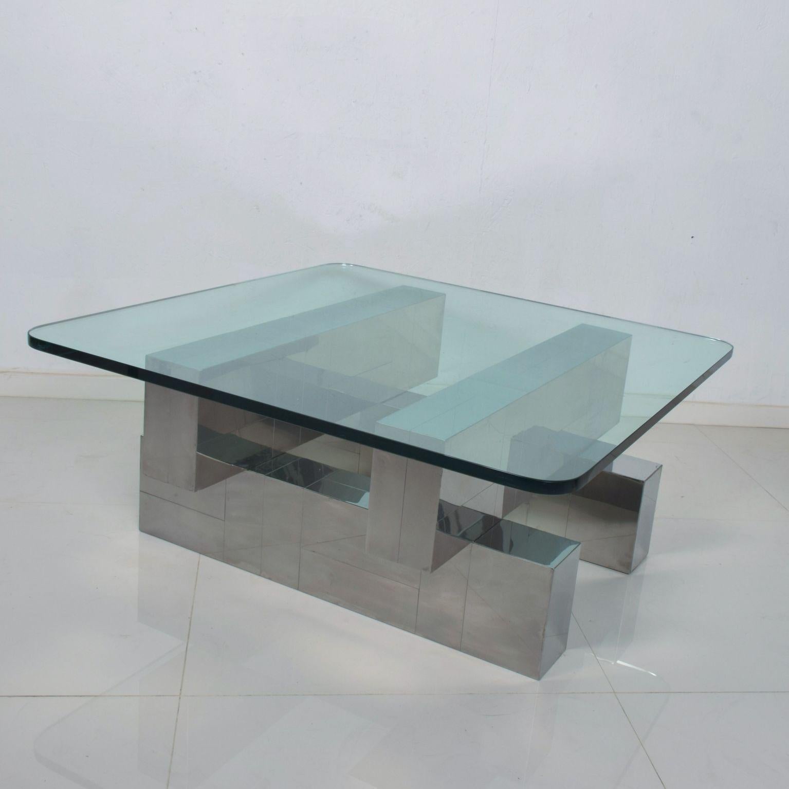 Mid-Century Modern Style Paul Evans Cityscape Coffee Table Geometric Base Stainless Steel 1970s