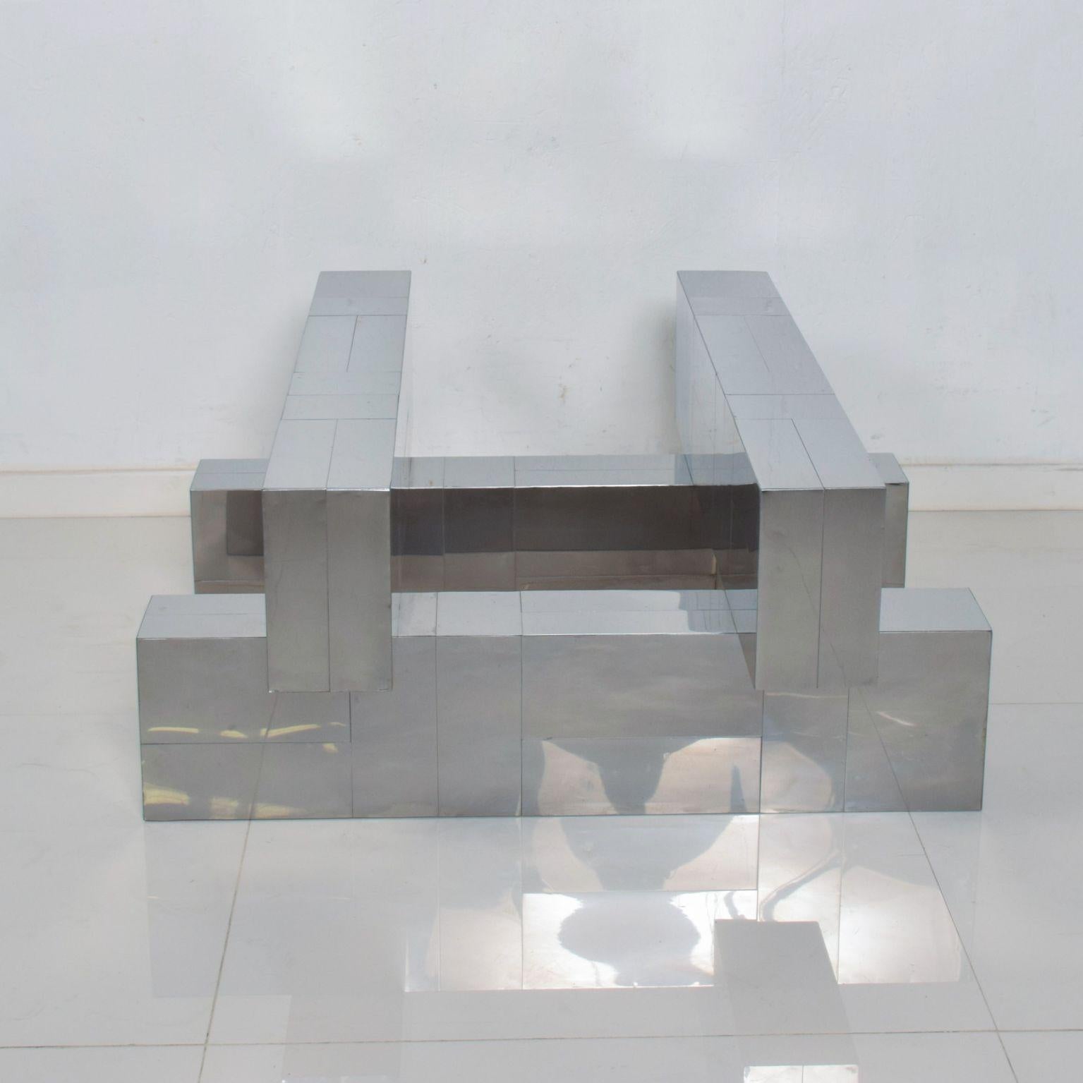 American Style Paul Evans Cityscape Coffee Table Geometric Base Stainless Steel 1970s