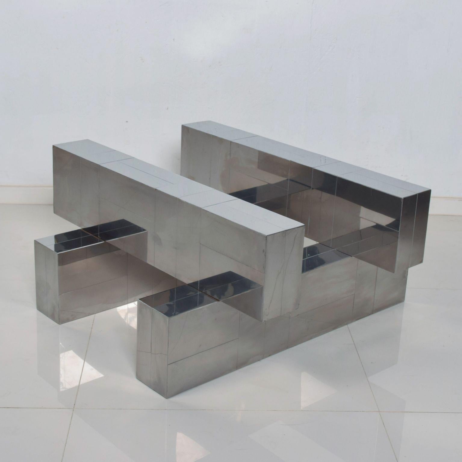 Style Paul Evans Cityscape Coffee Table Geometric Base Stainless Steel 1970s In Good Condition In Chula Vista, CA