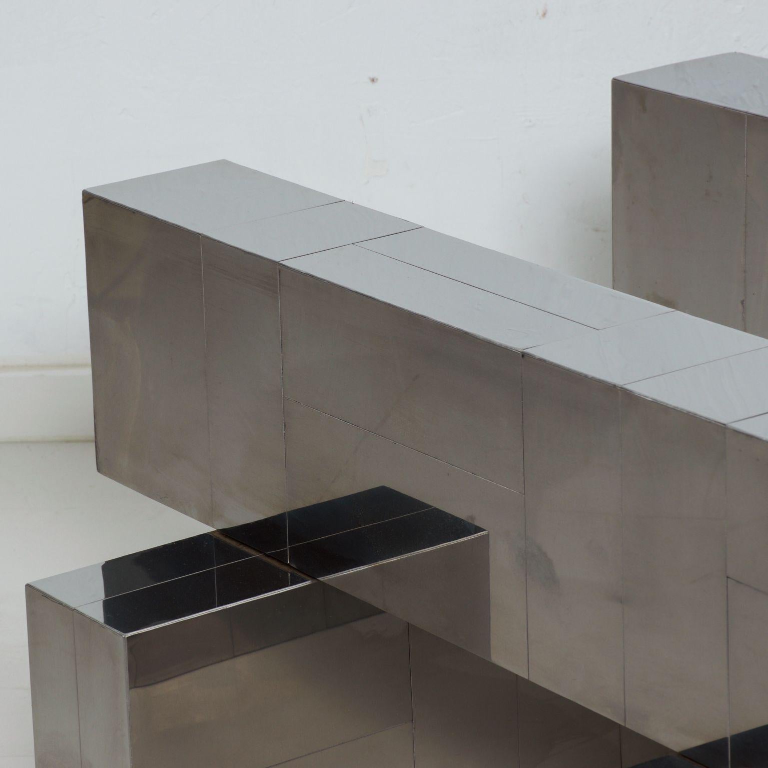 Style Paul Evans Cityscape Coffee Table Geometric Base Stainless Steel 1970s 2