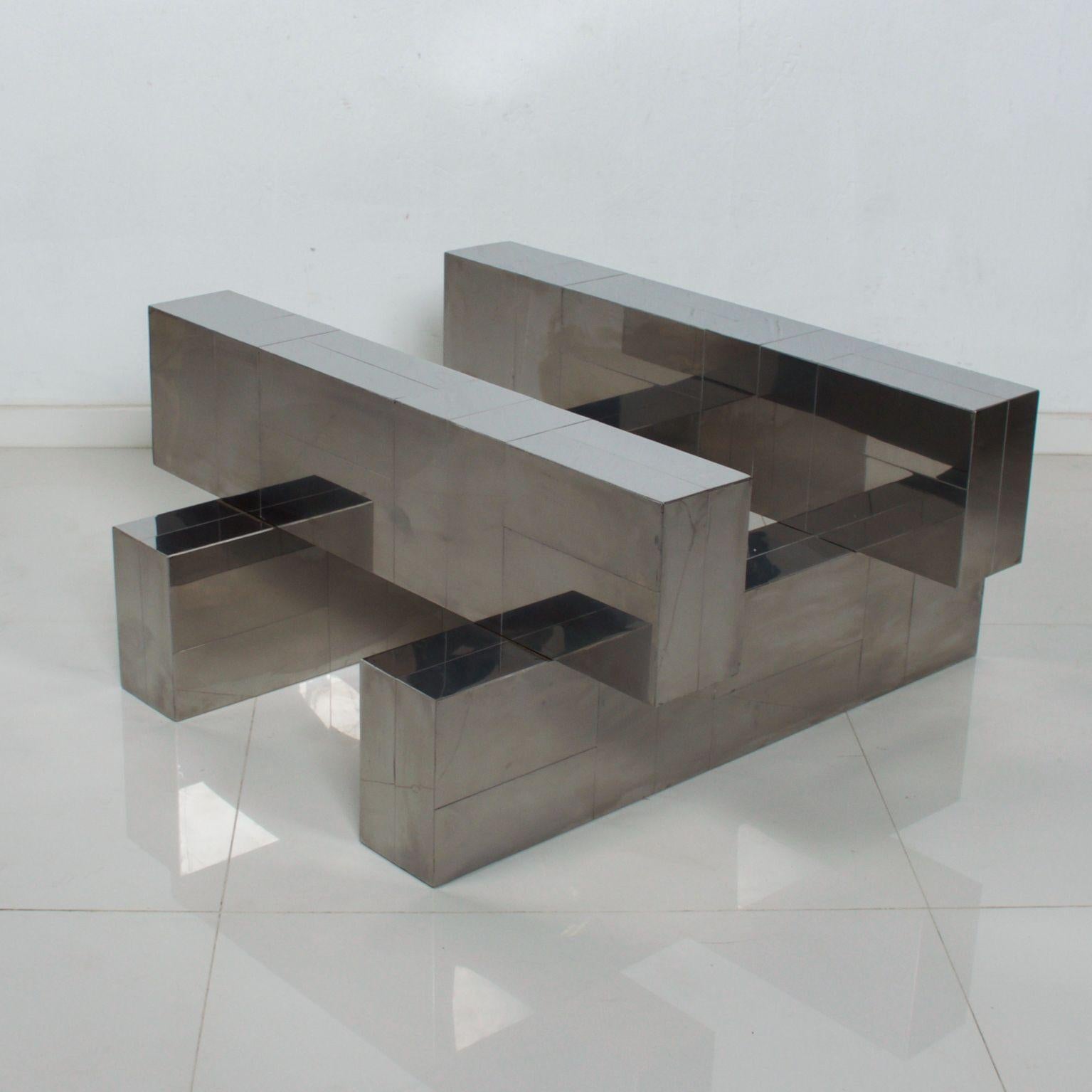 Style Paul Evans Cityscape Coffee Table Geometric Base Stainless Steel 1970s 3