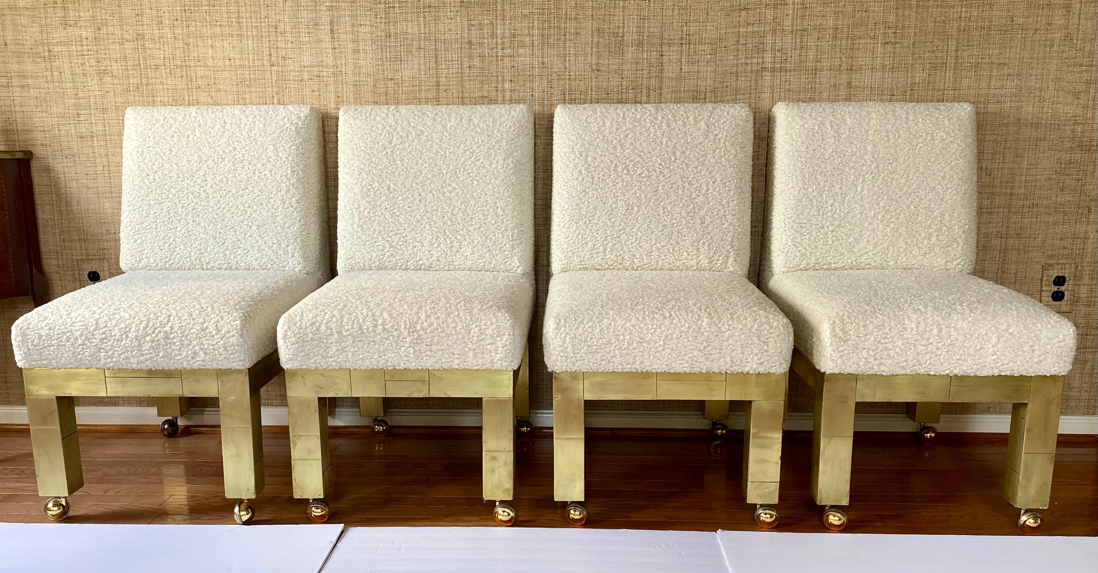 Metal Paul Evans Cityscape Cubist Dining Chairs Mid-Century Modern Boucle Fabric 1970s For Sale