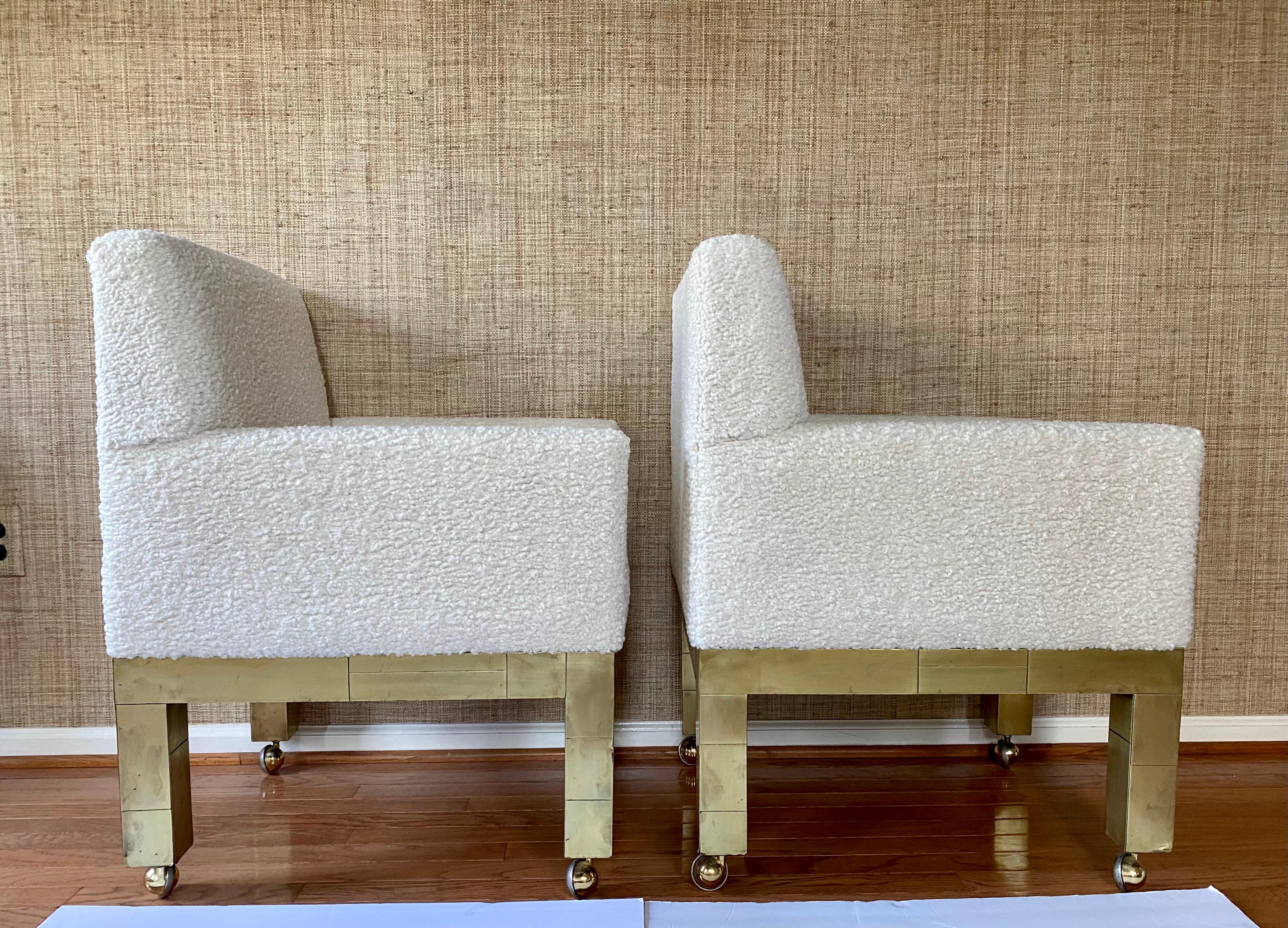 Metal Paul Evans Cityscape Cubist Dining Chairs Mid-Century Modern Boucle Fabric 1970s