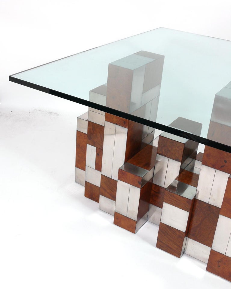 Paul Evans Cityscape dining table, American, circa 1960s. This table comes with it's original glass top, which is rather small for a dining table. This table came from a bachelor's apartment in Manhattan, where he used this as a desk during the day