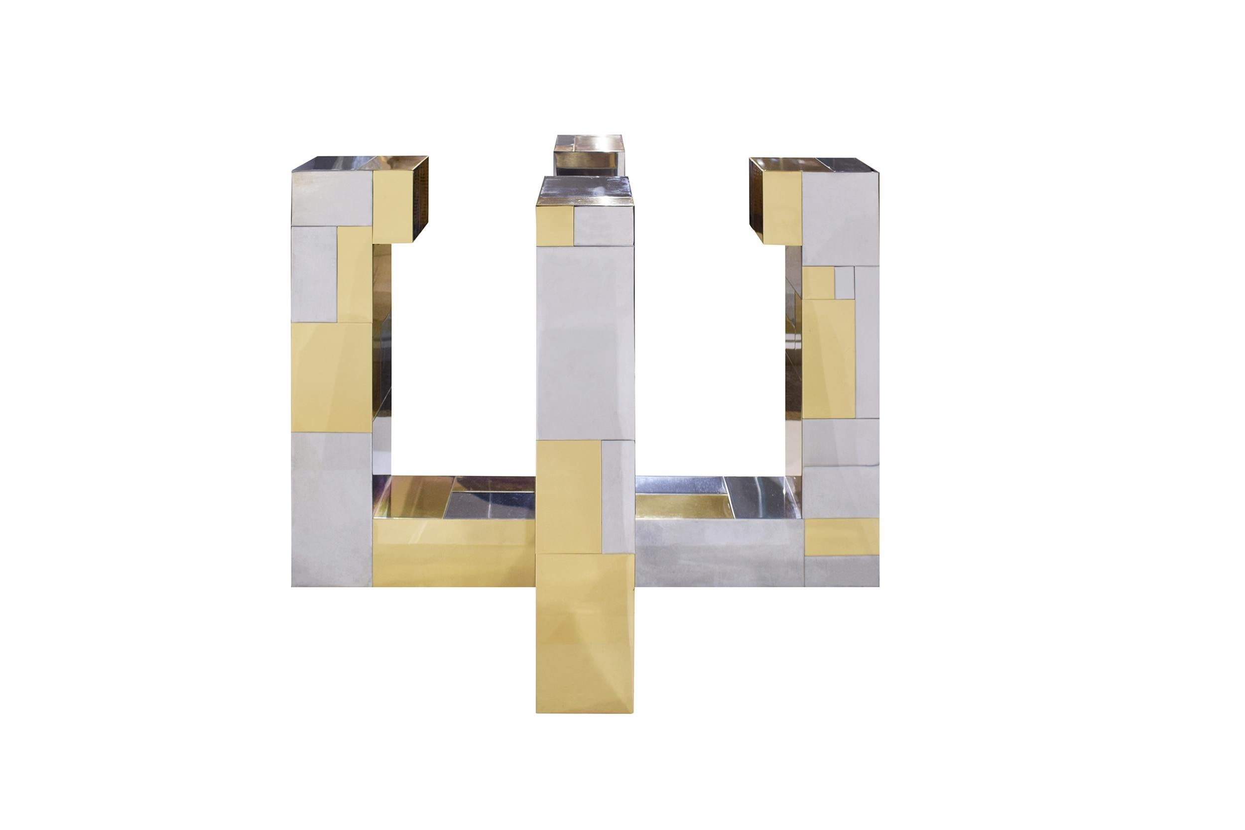 Mid-Century Modern Paul Evans Cityscape Dining Table in Tessellated Chrome and Brass, 1970s