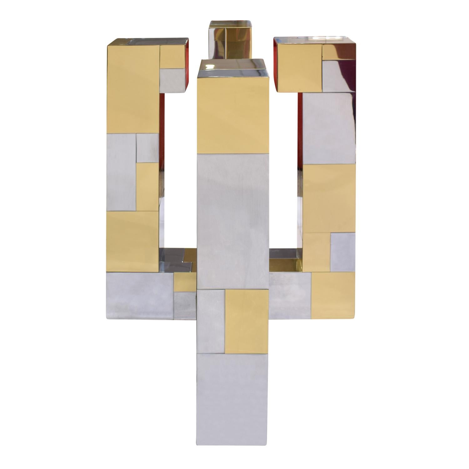 American Paul Evans Cityscape Dining Table in Tessellated Chrome and Brass, 1970s