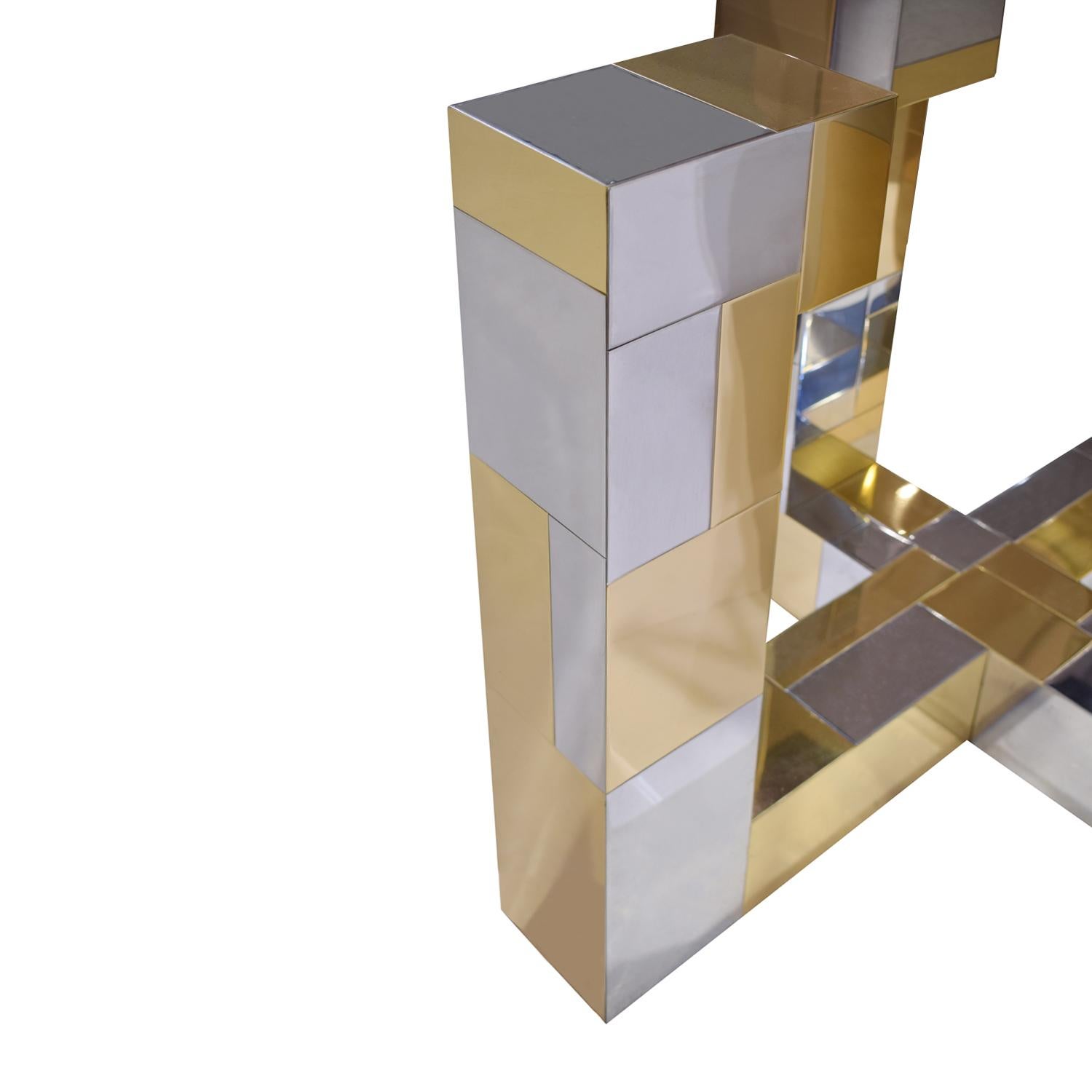 Hand-Crafted Paul Evans Cityscape Dining Table in Tessellated Chrome and Brass, 1970s