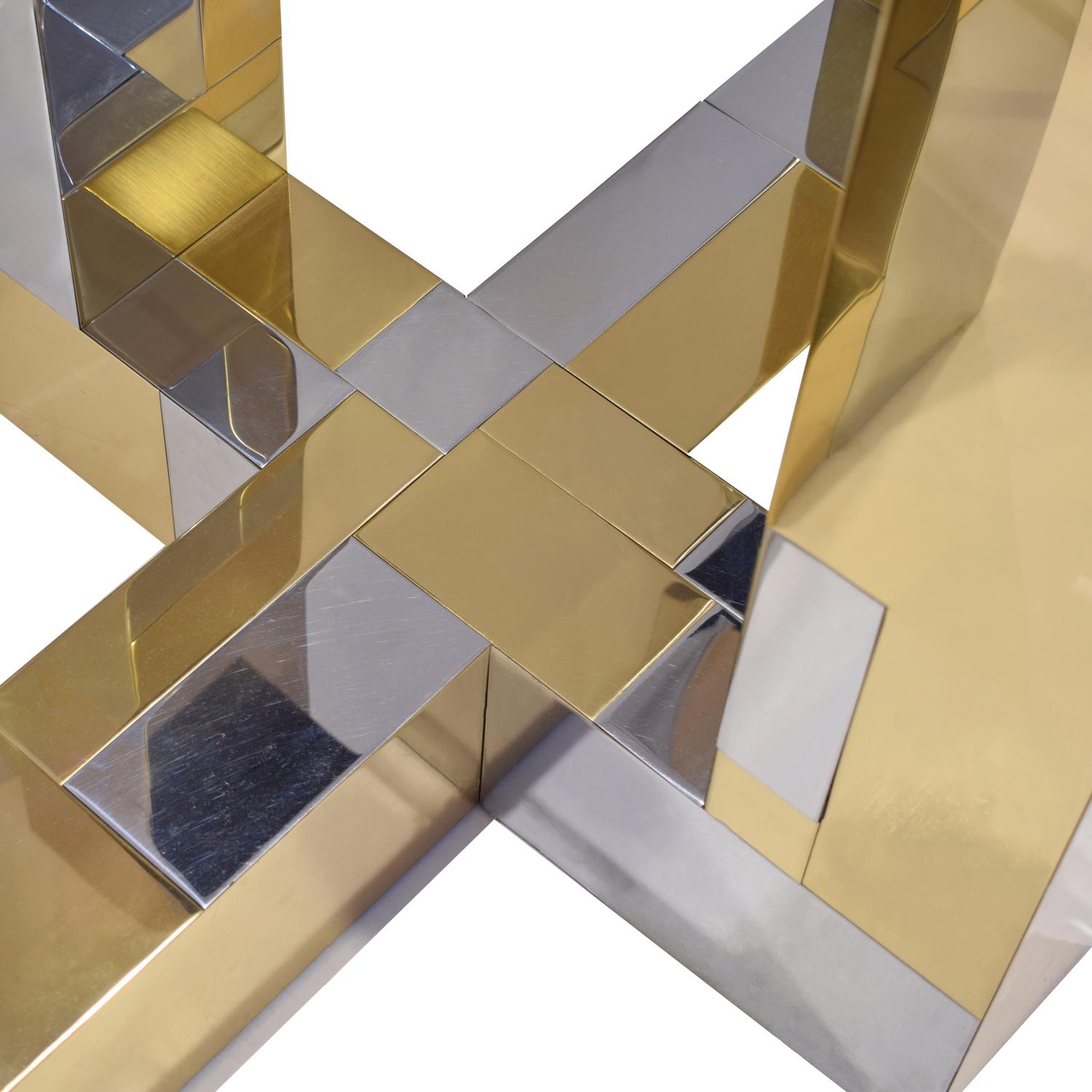 Paul Evans Cityscape Dining Table in Tessellated Chrome and Brass, 1970s In Good Condition In New York, NY