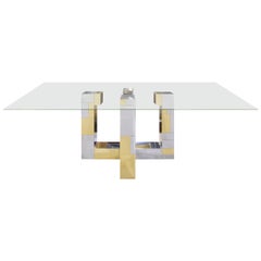 Paul Evans Cityscape Dining Table in Tessellated Chrome and Brass, 1970s