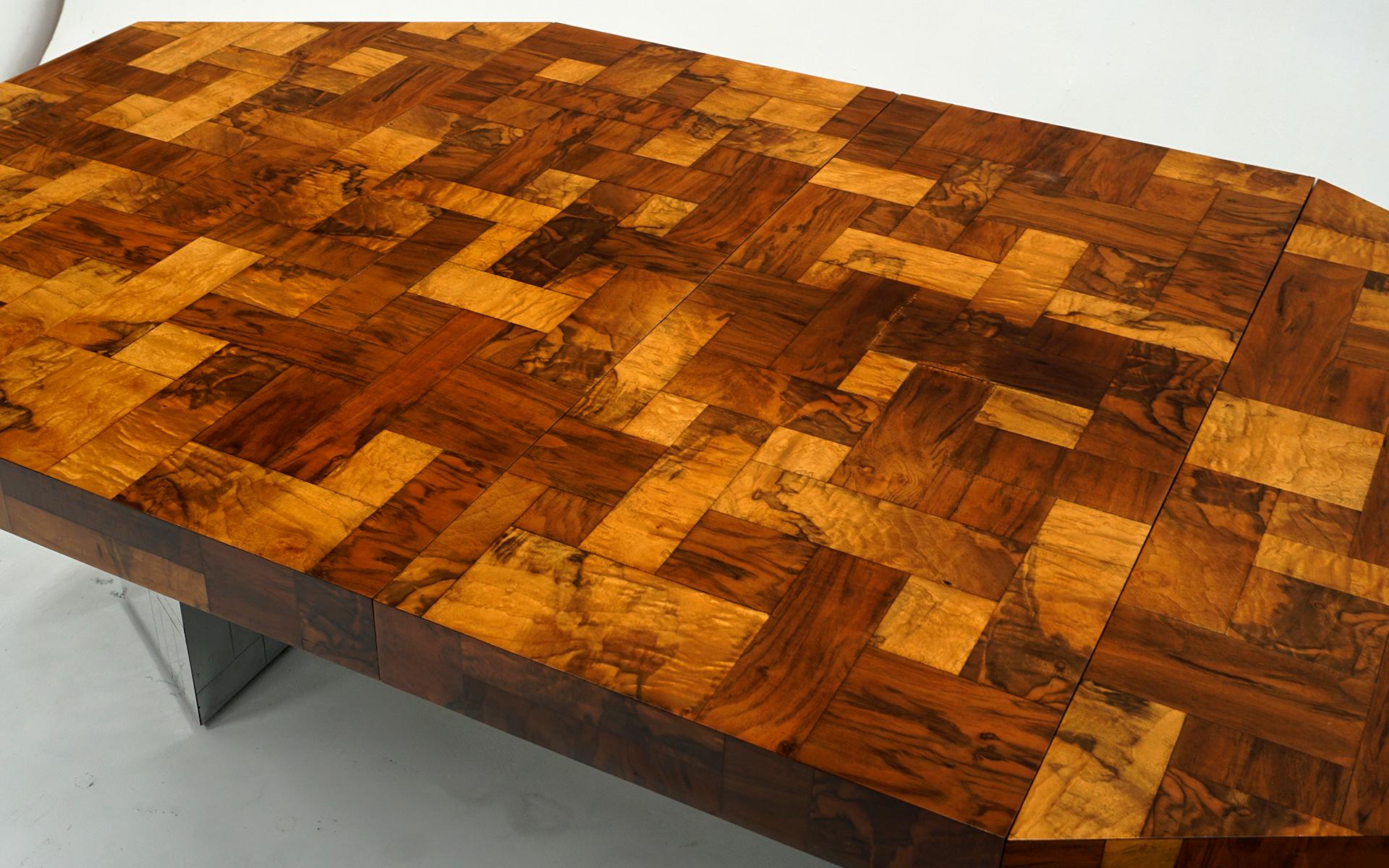 Paul Evans Cityscape Expandable Dining Table.  Burl Wood and Chrome. Signed. For Sale 5