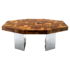 Paul Evans Cityscape Expandable Dining Table.  Burl Wood and Chrome. Signed.
