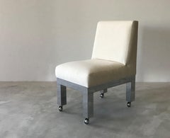 Paul Evans, "Cityscape" Group of Eight Dining Chairs, White Fabric, circa 1970