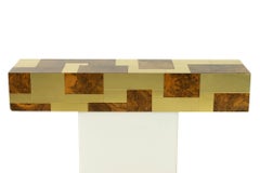 Paul Evans Cityscape Mid Century Brass and Burlwood Floating Console Table