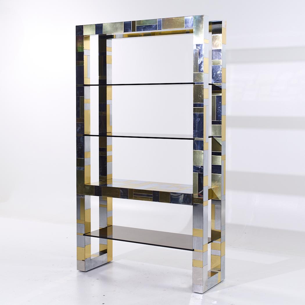 Mid-Century Modern Paul Evans Cityscape Mid Century Brass and Chrome Freestanding Bookcase For Sale