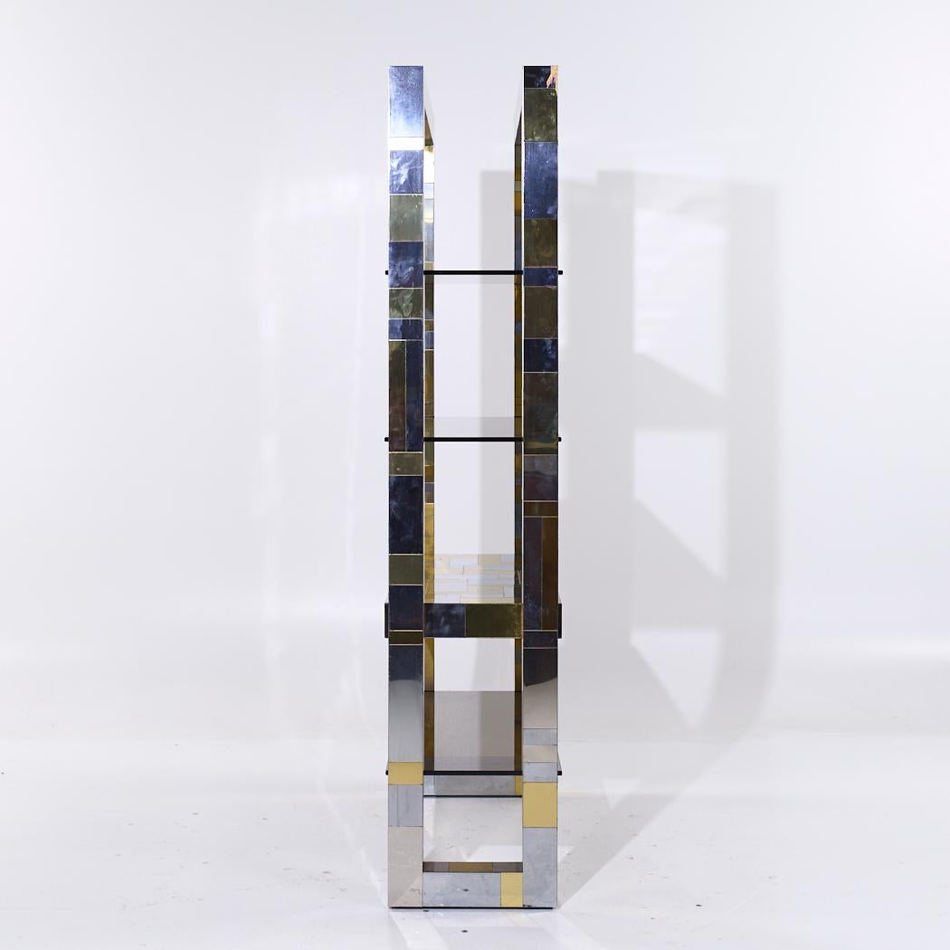 American Paul Evans Cityscape Mid Century Brass and Chrome Freestanding Bookcase For Sale