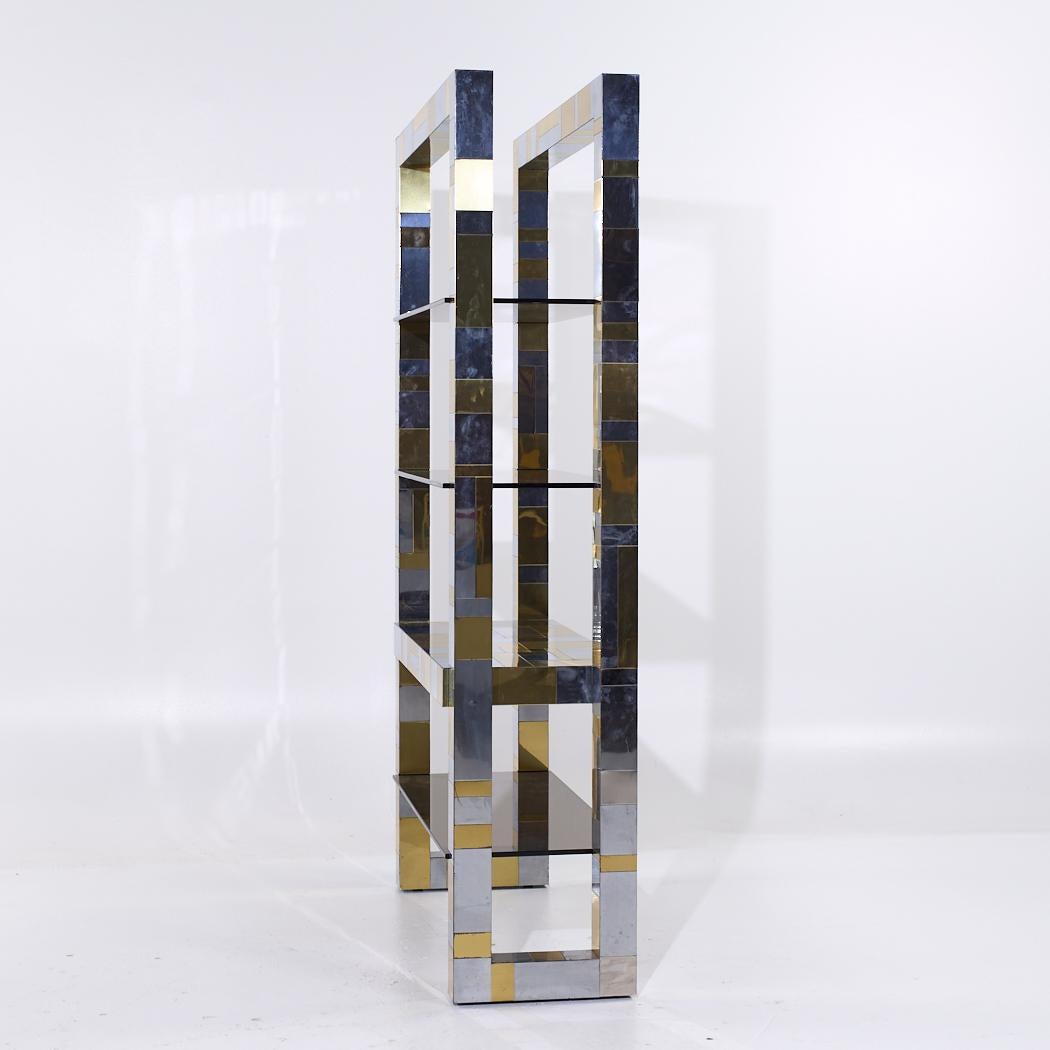 Paul Evans Cityscape Mid Century Brass and Chrome Freestanding Bookcase In Good Condition For Sale In Countryside, IL