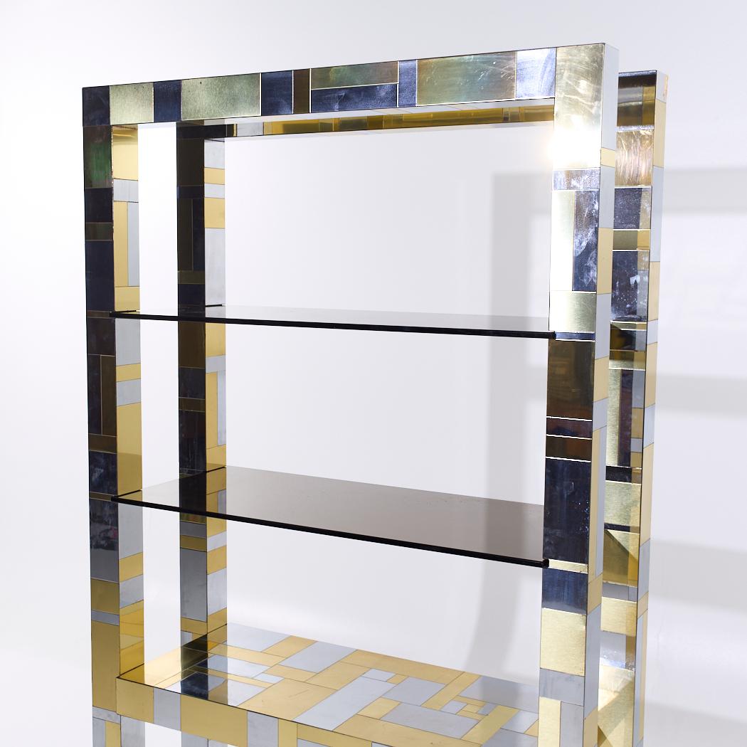 20th Century Paul Evans Cityscape Mid Century Brass and Chrome Freestanding Bookcase For Sale