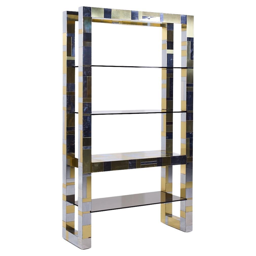 Paul Evans Cityscape Mid Century Brass and Chrome Freestanding Bookcase For Sale