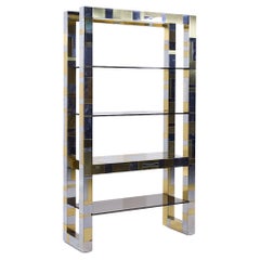 Paul Evans Cityscape Mid Century Brass and Chrome Freestanding Bookcase