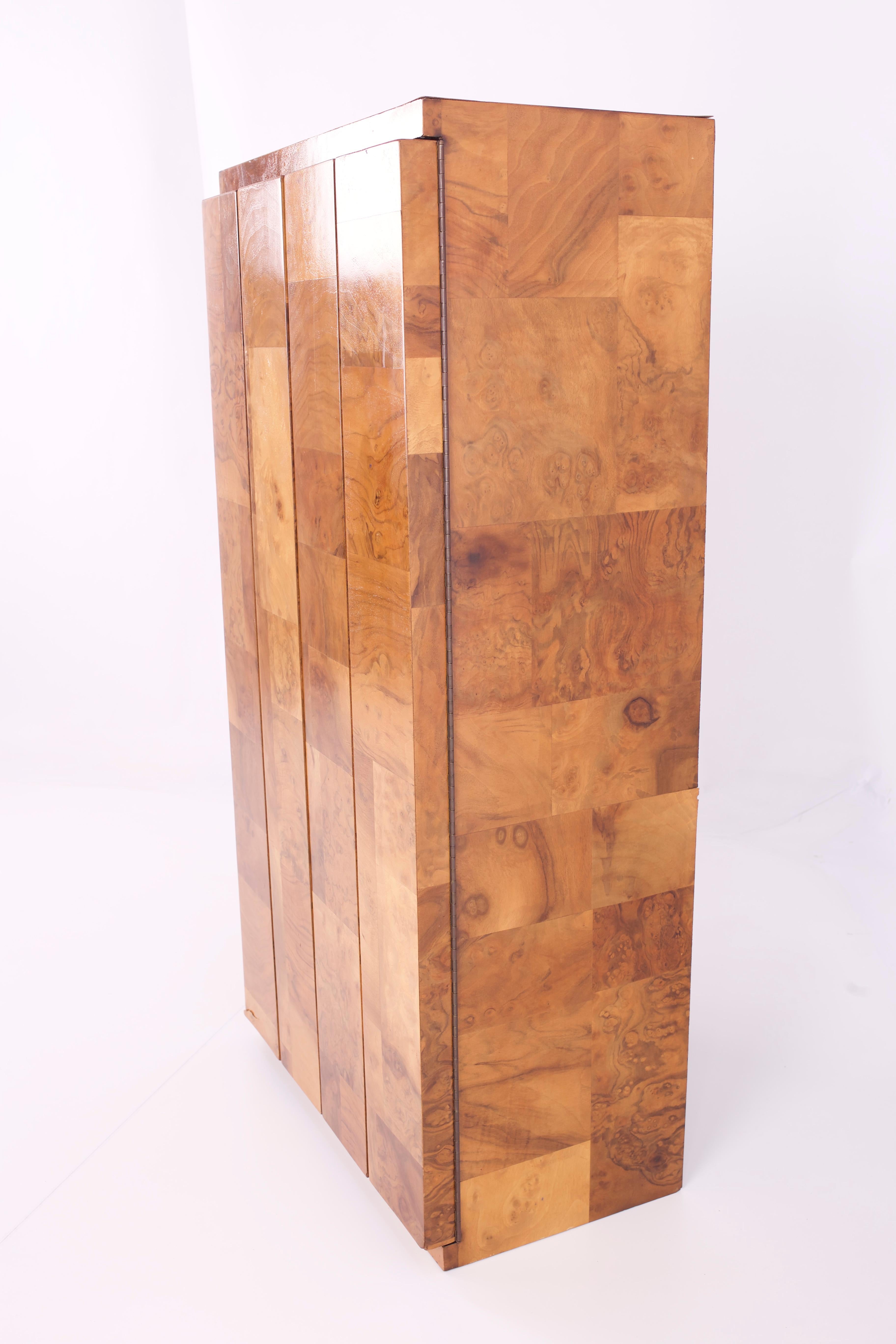 American Paul Evans Mid Century Burl Wood Floating Display Cabinet For Sale