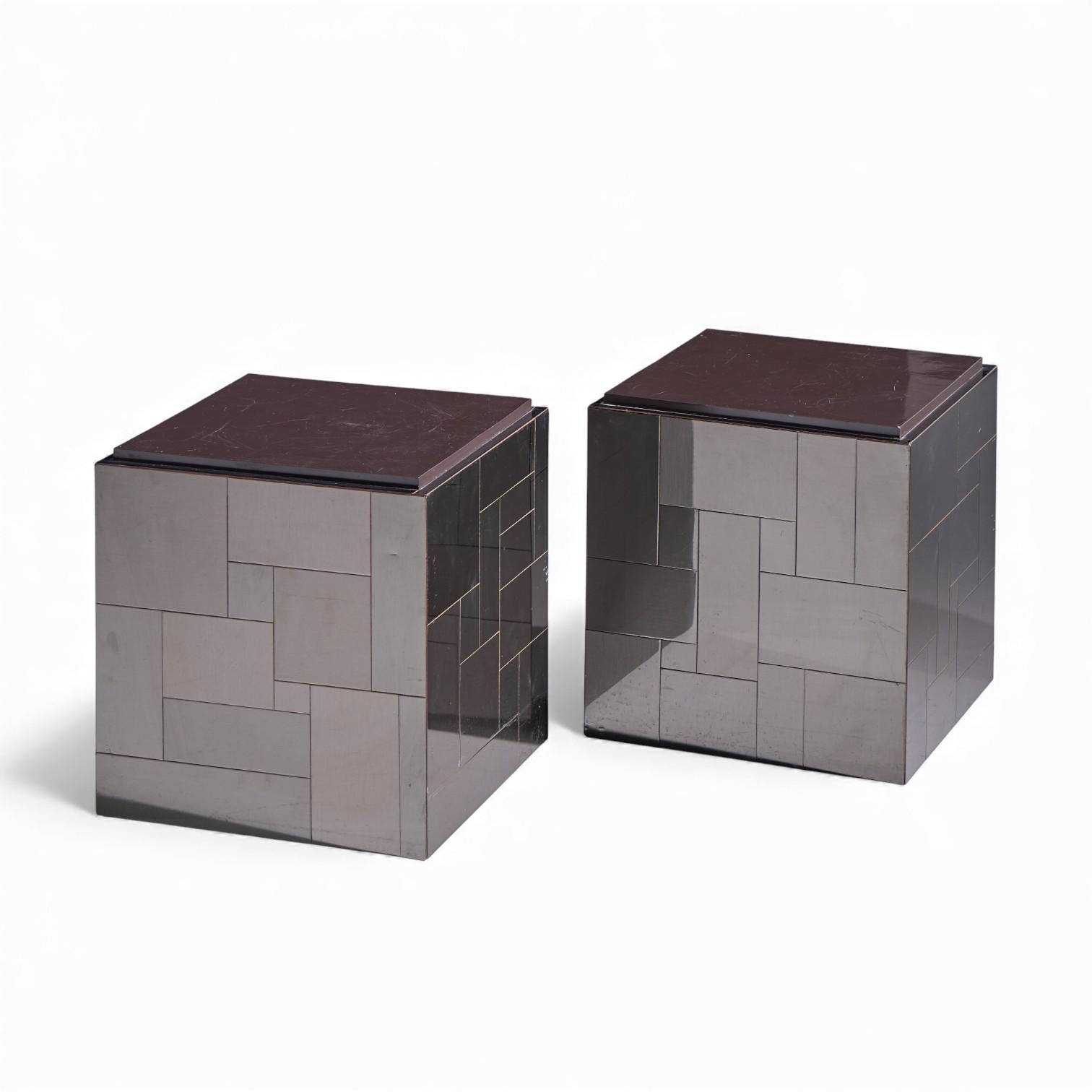 Paul Evans Cityscape Mid Century Gunmetal Cube Side End Tables - Pair

Each side table measures: 15 wide x 15 deep x 15.75 inches high

Great Vintage Condition.

We take our photos in a controlled lighting studio to show as much detail as possible.
