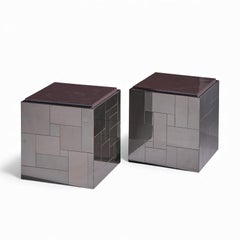 Paul Evans Cityscape Mid Century Gunmetal Cube Side End Tables - Pair