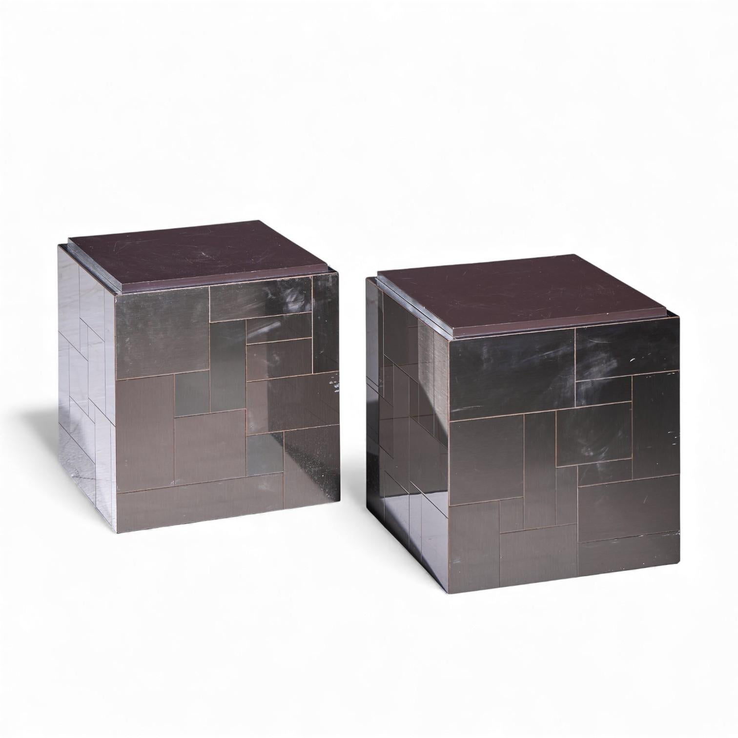 Mid-Century Modern Paul Evans Cityscape Mid Century Gunmetal Cube Side End Tables - Pair For Sale