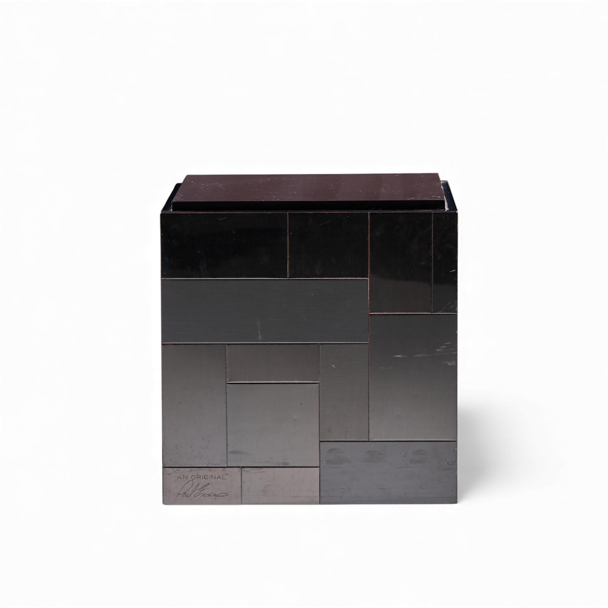 Paul Evans Cityscape Mid Century Gunmetal Cube Side End Tables - Pair In Good Condition For Sale In Franklin Park, IL