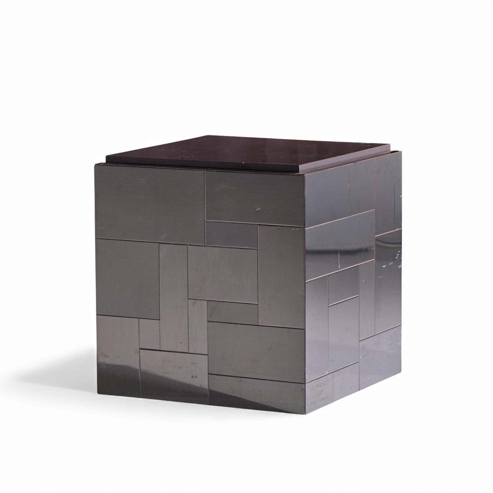 Metal Paul Evans Cityscape Mid Century Gunmetal Cube Side End Tables - Pair For Sale