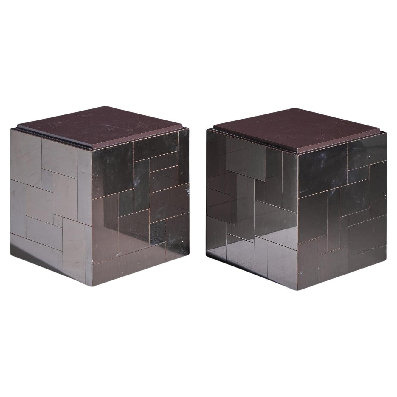 Paul Evans Cityscape Mid Century Gunmetal Cube Side End Tables - Pair