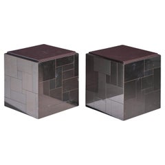 Paul Evans Cityscape Mid Century Gunmetal Cube Side End Tables - Pair