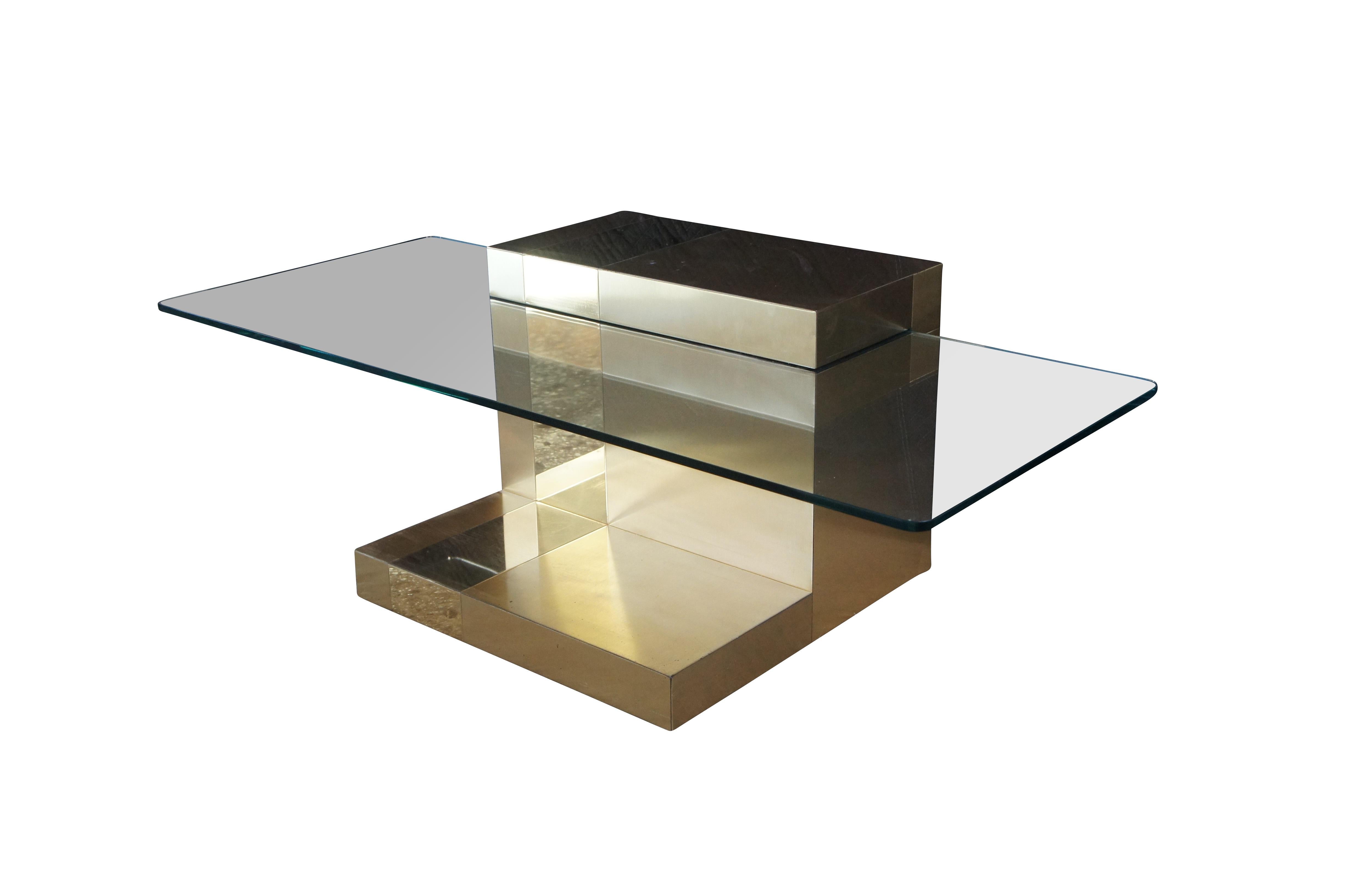 Mid-Century Modern Paul Evans Cityscape Mid Century Modern Cantilever Floating Gold Coffee Table For Sale