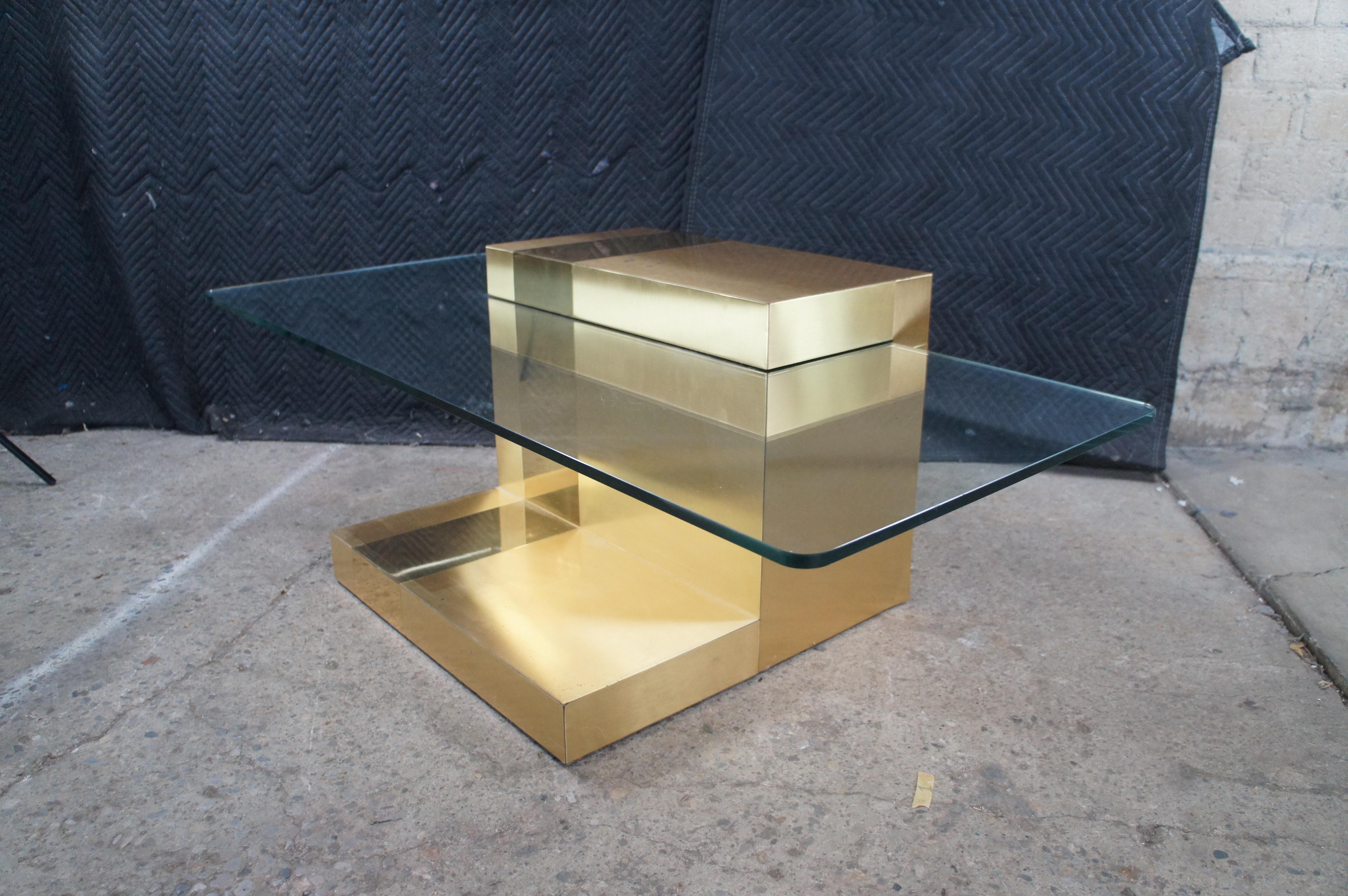 Metal Paul Evans Cityscape Mid Century Modern Cantilever Floating Gold Coffee Table For Sale