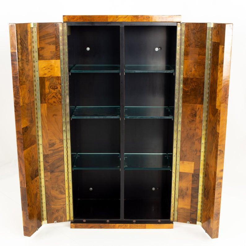 Late 20th Century Paul Evans Cityscape Mid Century Burl Wood Floating Display Cabinet For Sale