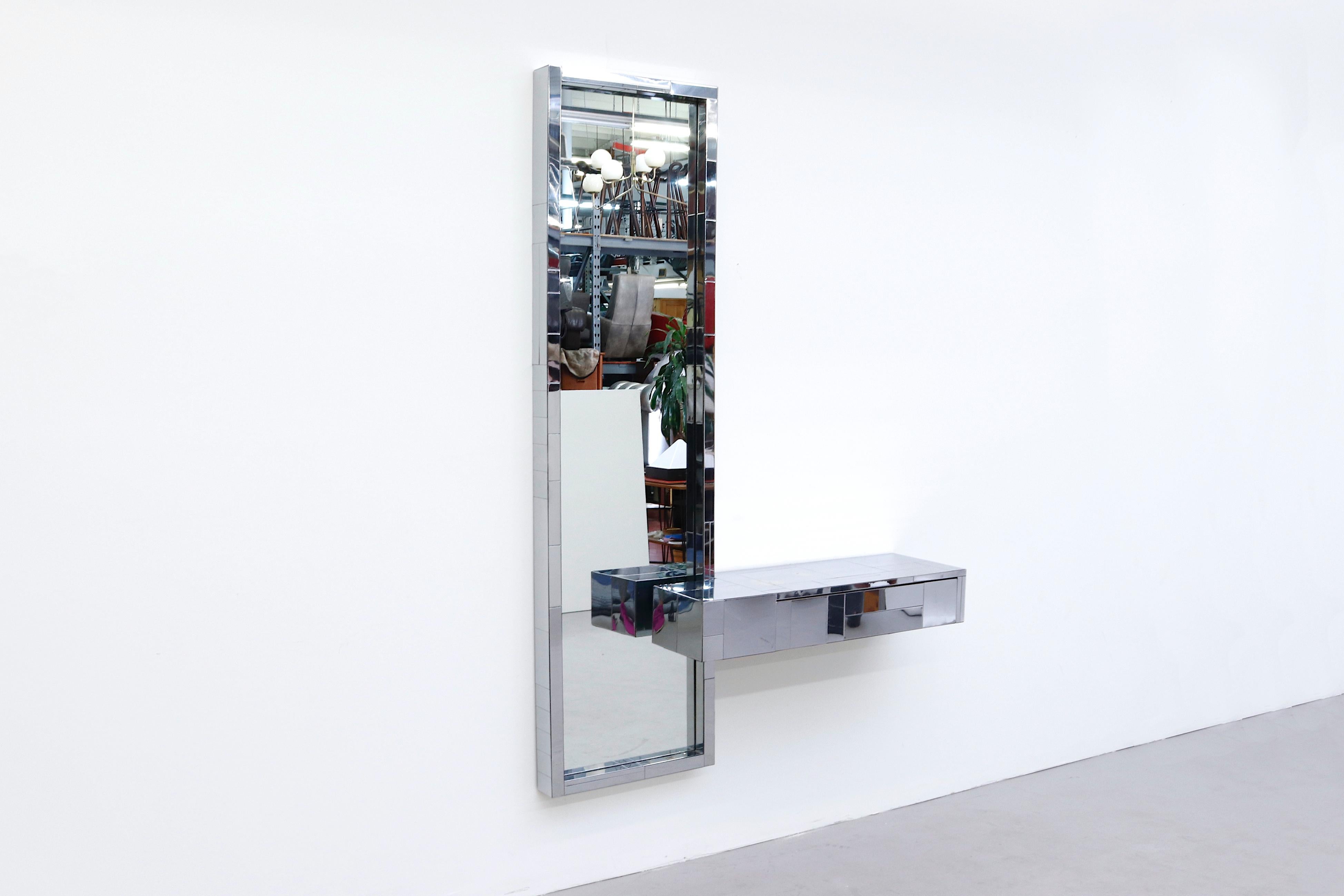 Mid-Century Modern Paul Evans Cityscape Mirror with Floating Console for Directional
