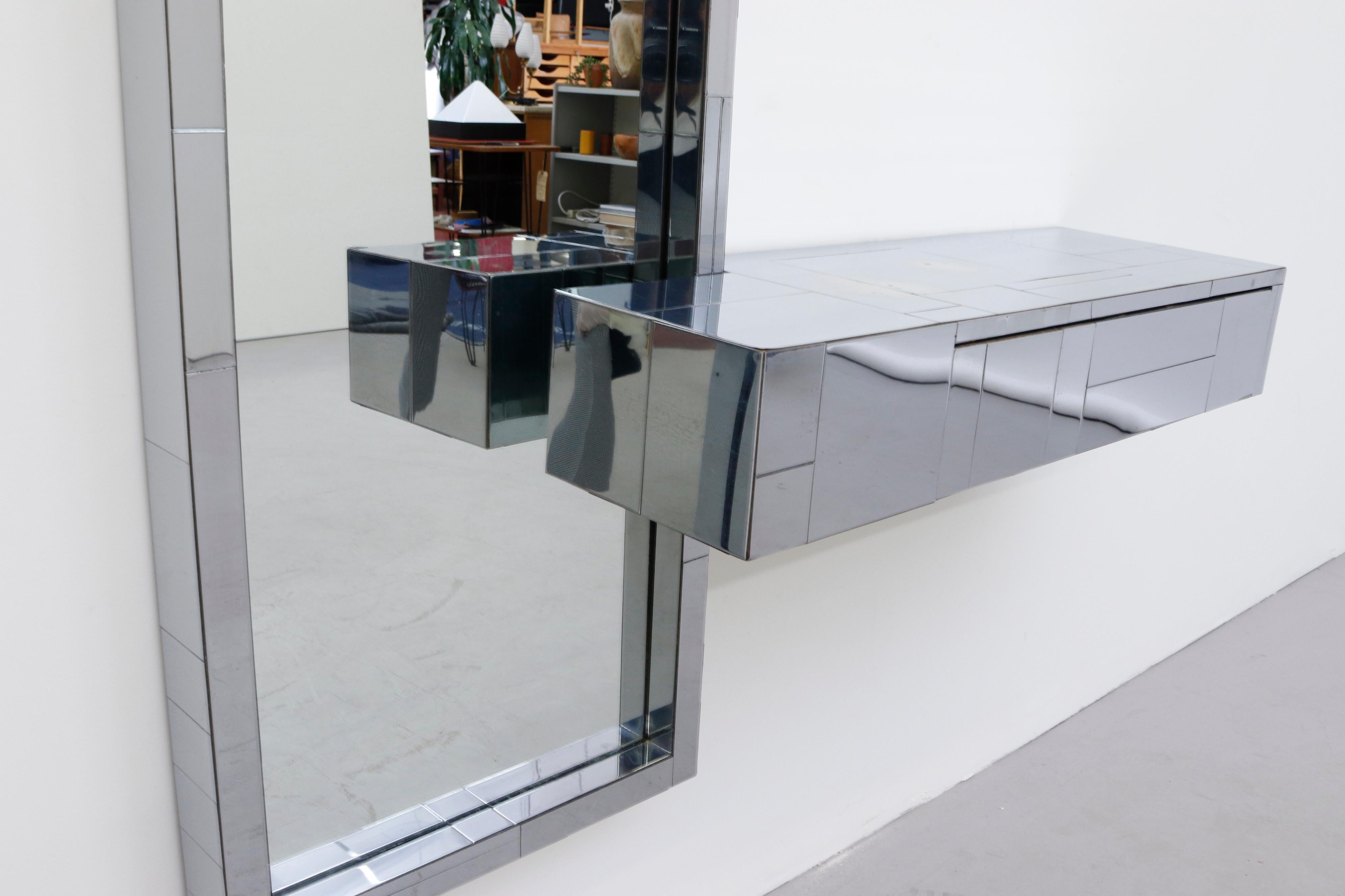 Paul Evans Cityscape Mirror with Floating Console for Directional In Good Condition In Los Angeles, CA