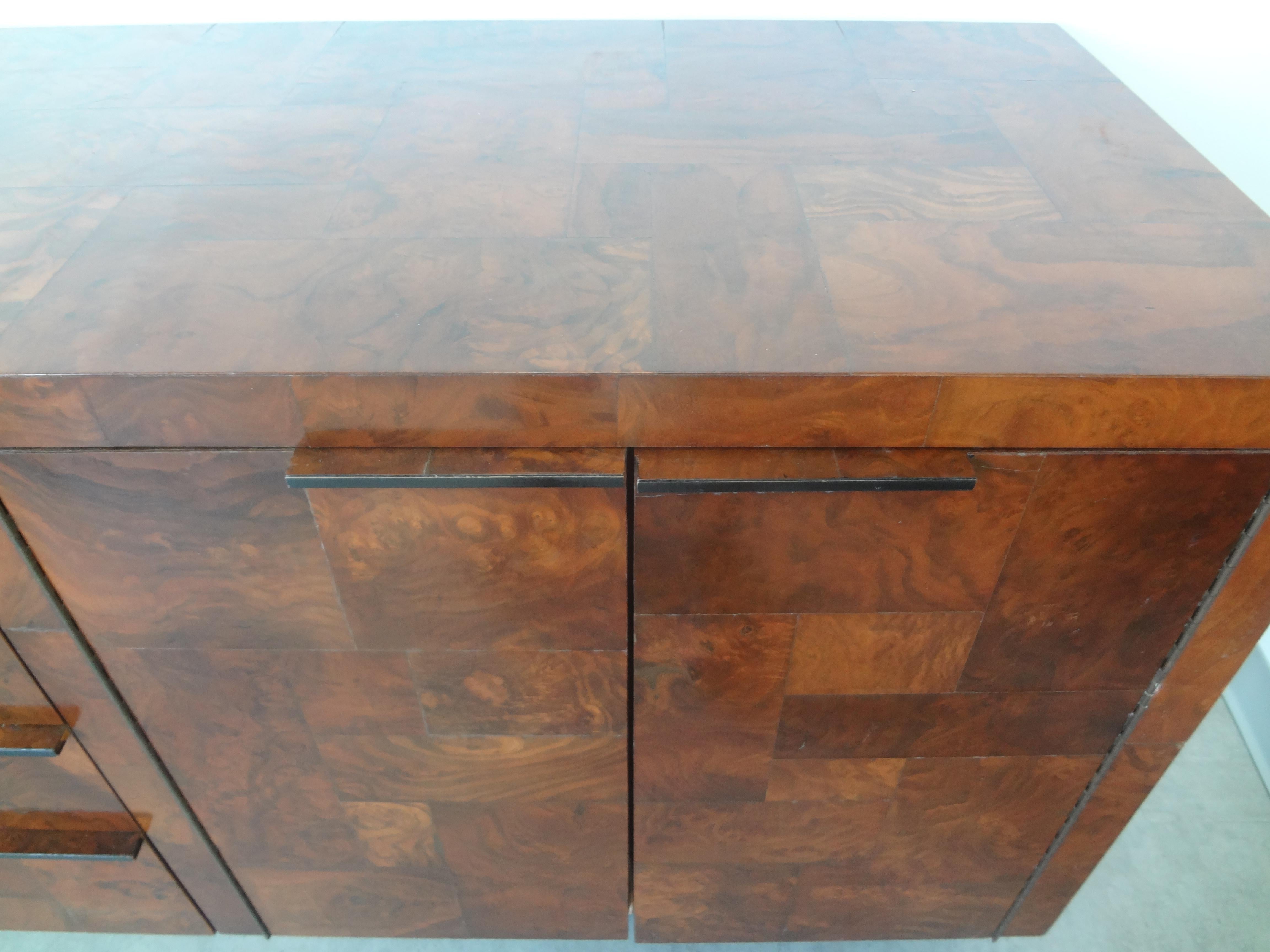 Paul Evans Cityscape Patchwork Burlwood Credenza In Good Condition For Sale In Houston, TX