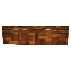 Paul Evans Cityscape Patchwork Burlwood Wall Floating Credenza