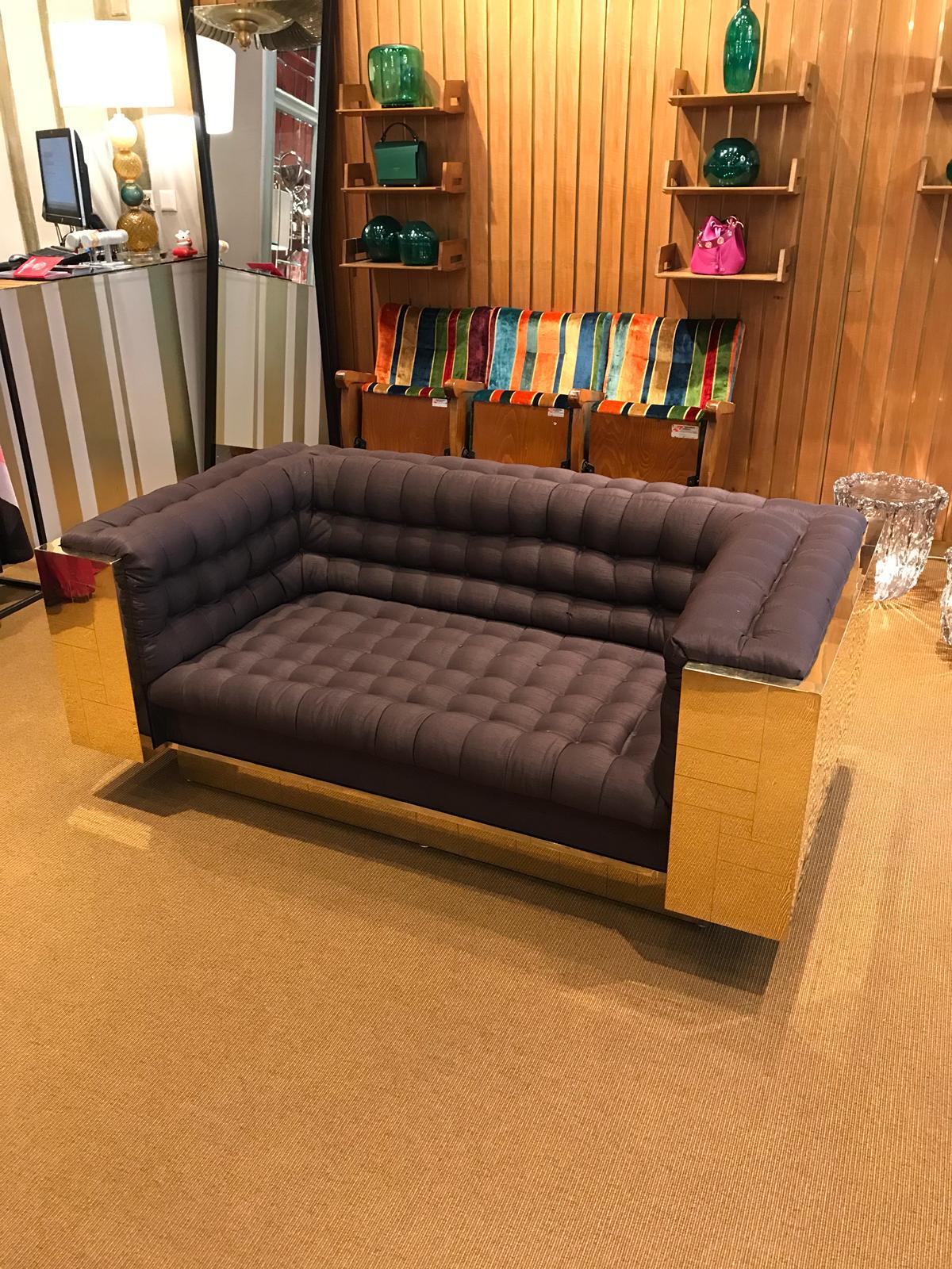 Cityscape sofa designed by Paul Evans for Directional, circa 1970. Sofa is in very good condition, the seat foam and the textil covering have been restored respecting the original colors.
The geometric metal patchwork design is comprised of varying