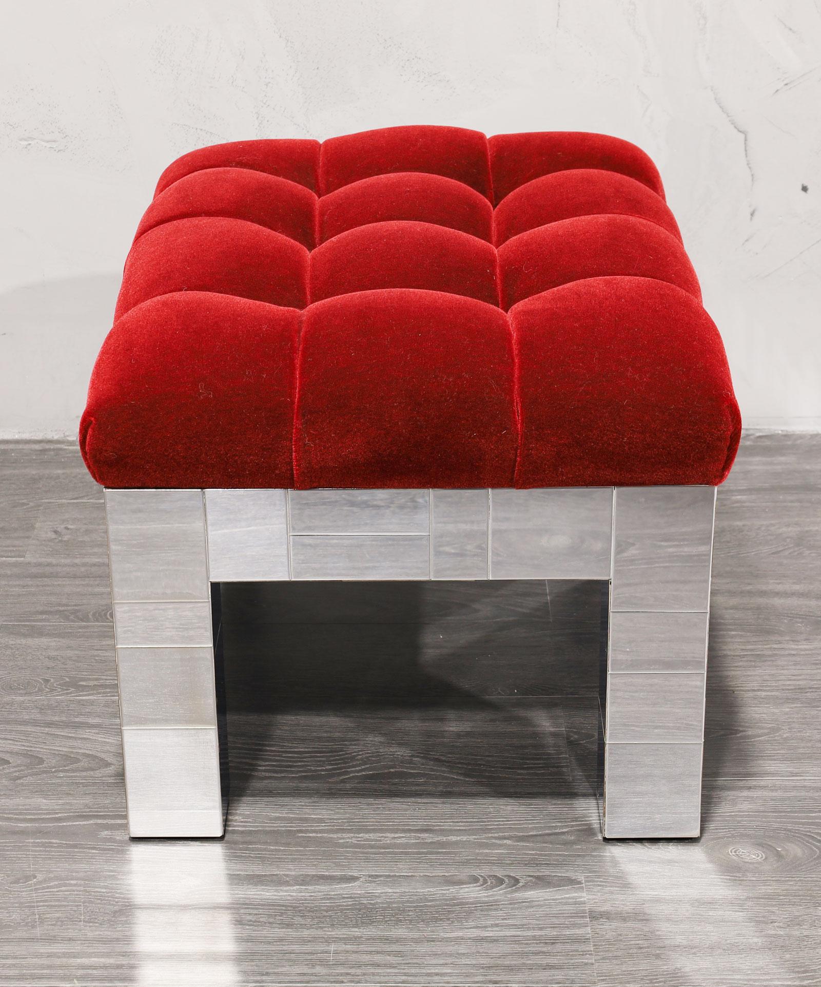 American Paul Evans Cityscape Stool/Ottoman in Claret Mohair For Sale