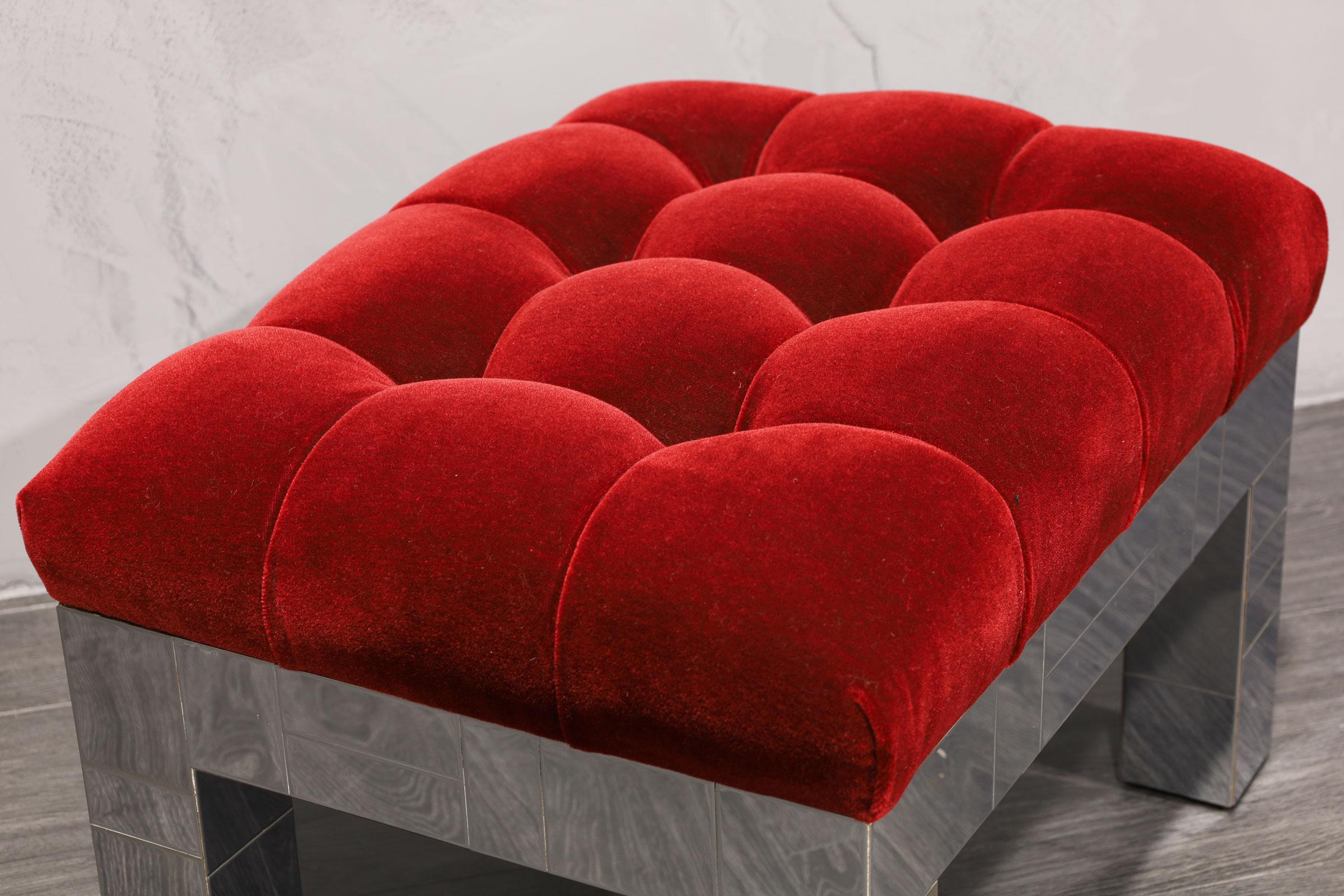 Paul Evans Cityscape Stool/Ottoman in Claret Mohair In Good Condition For Sale In Dallas, TX