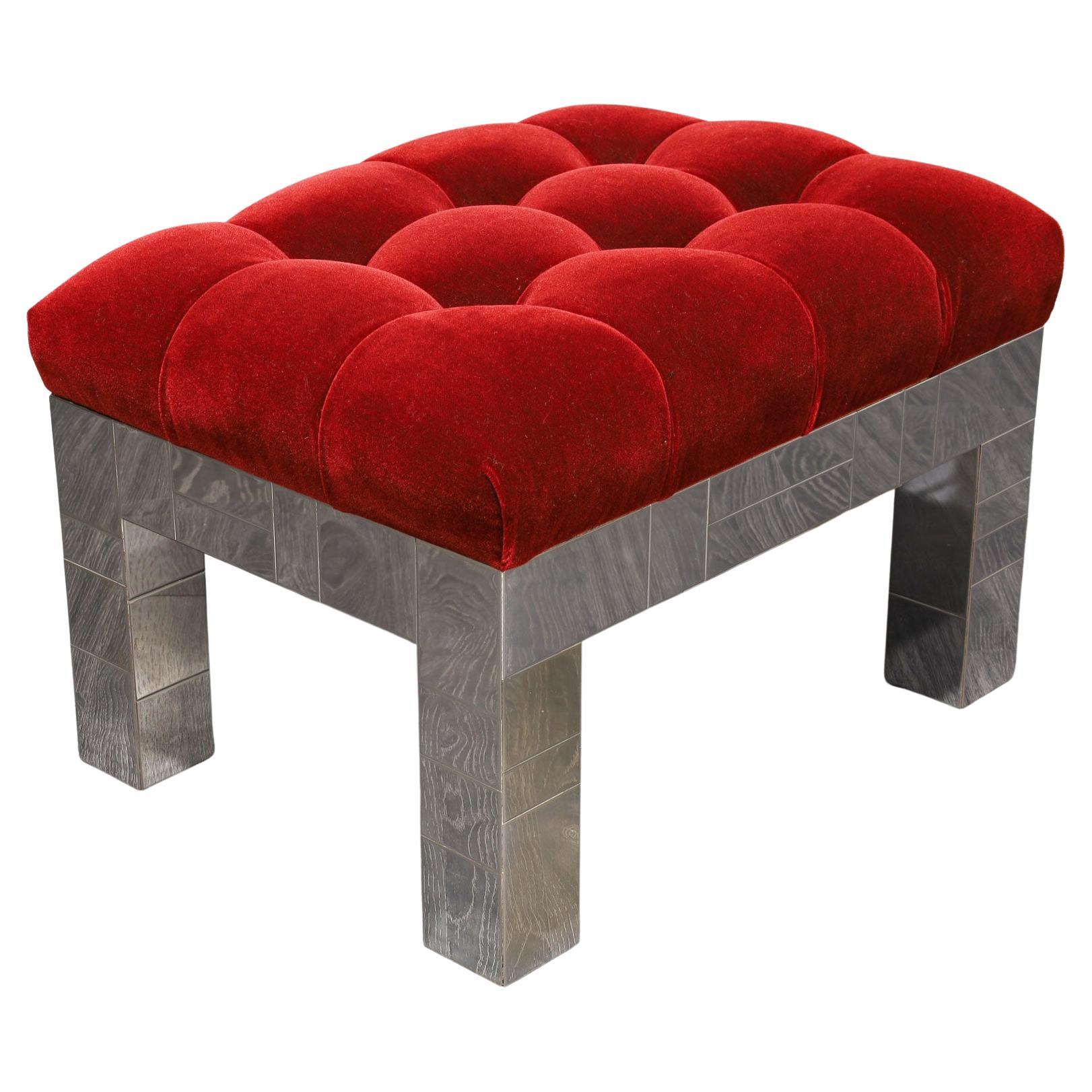 Paul Evans Cityscape Stool/Ottoman in Claret Mohair For Sale