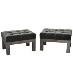 Paul Evans Cityscape Stools in Gunmetal Patchwork with New Mohair