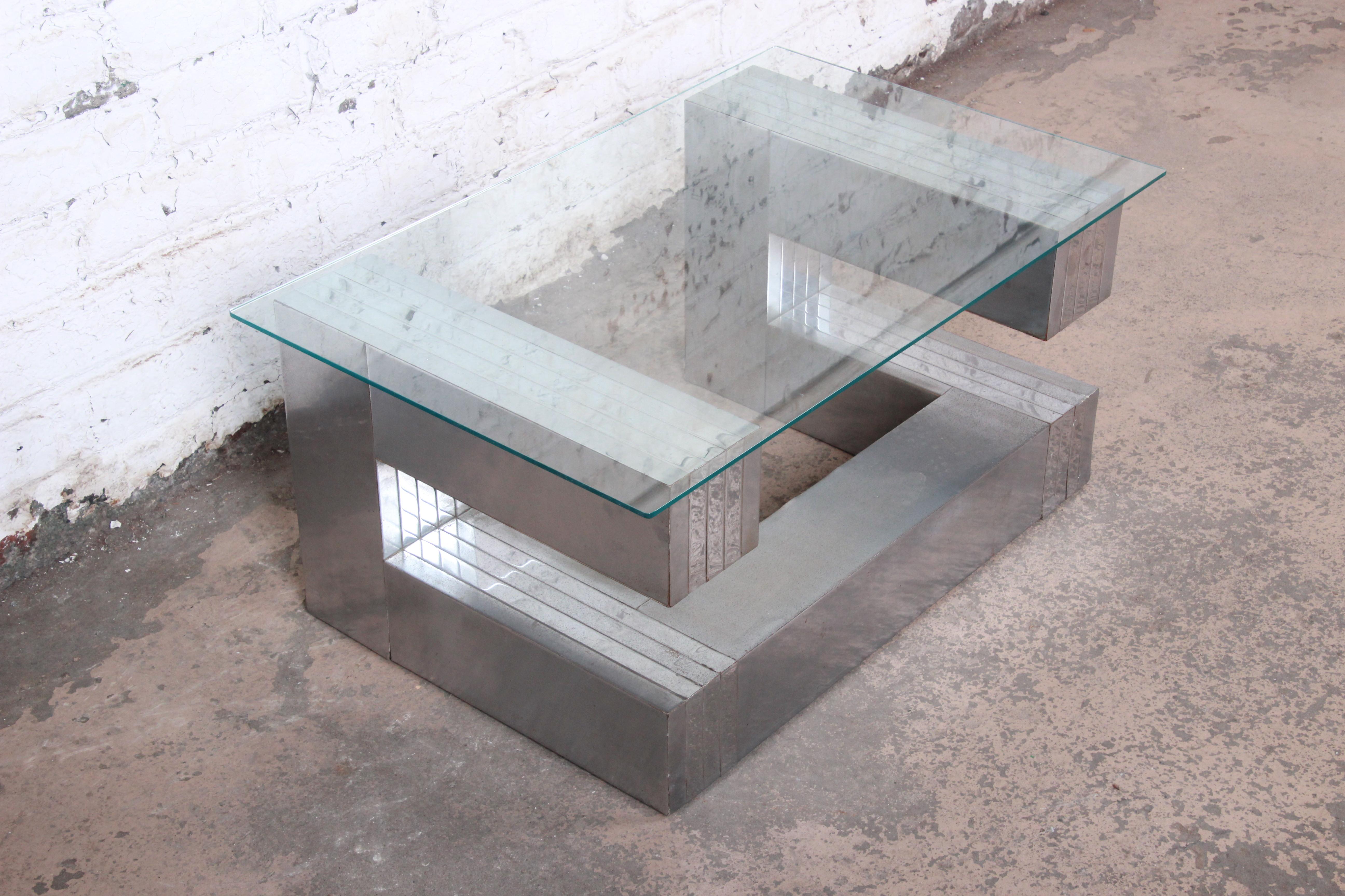 American Paul Evans Cityscape Style Chrome and Glass Cantilevered Coffee Table