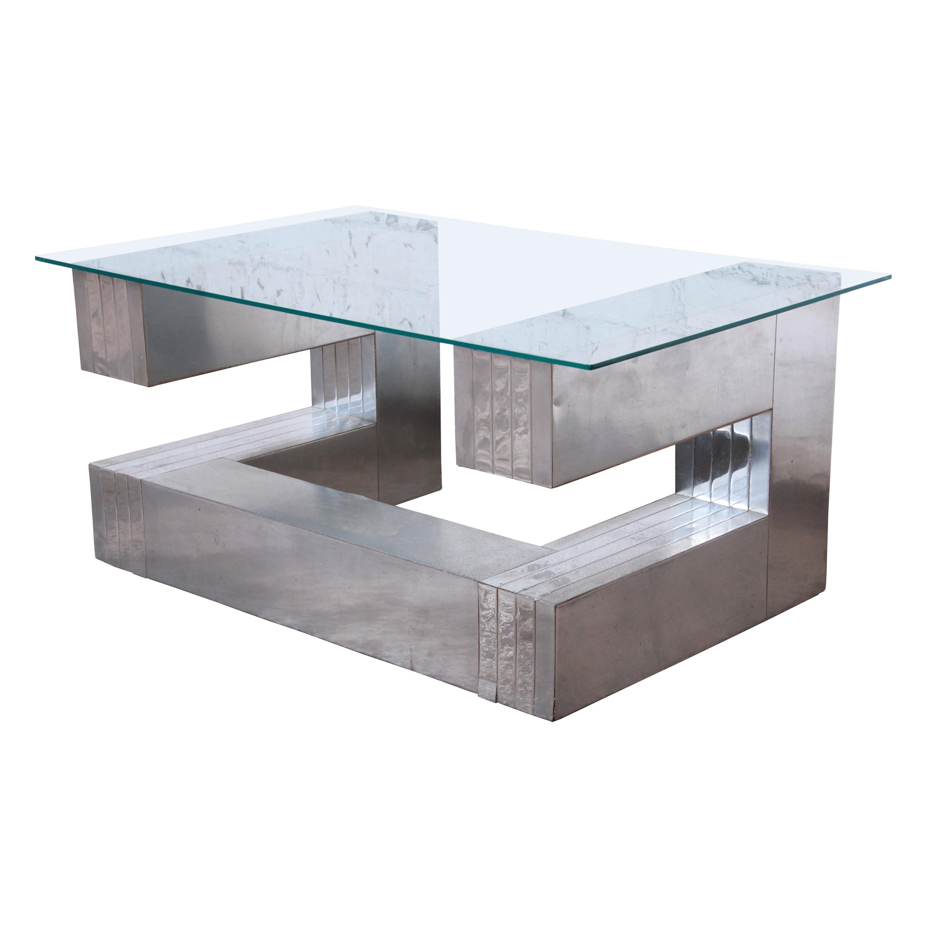 Paul Evans Cityscape Style Chrome and Glass Cantilevered Coffee Table