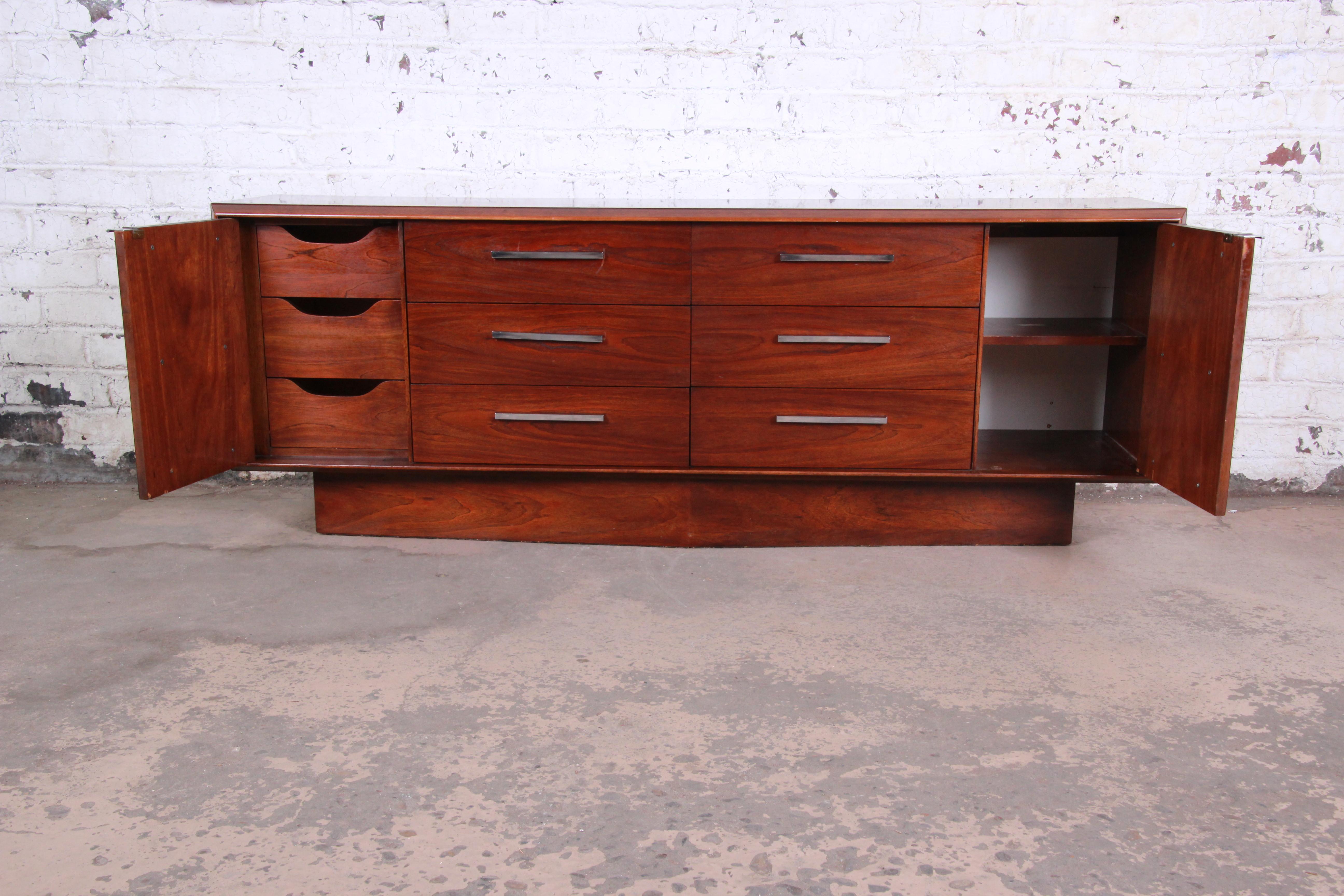 Brass Paul Evans Cityscape Style Mid-Century Modern Long Dresser or Credenza by Lane