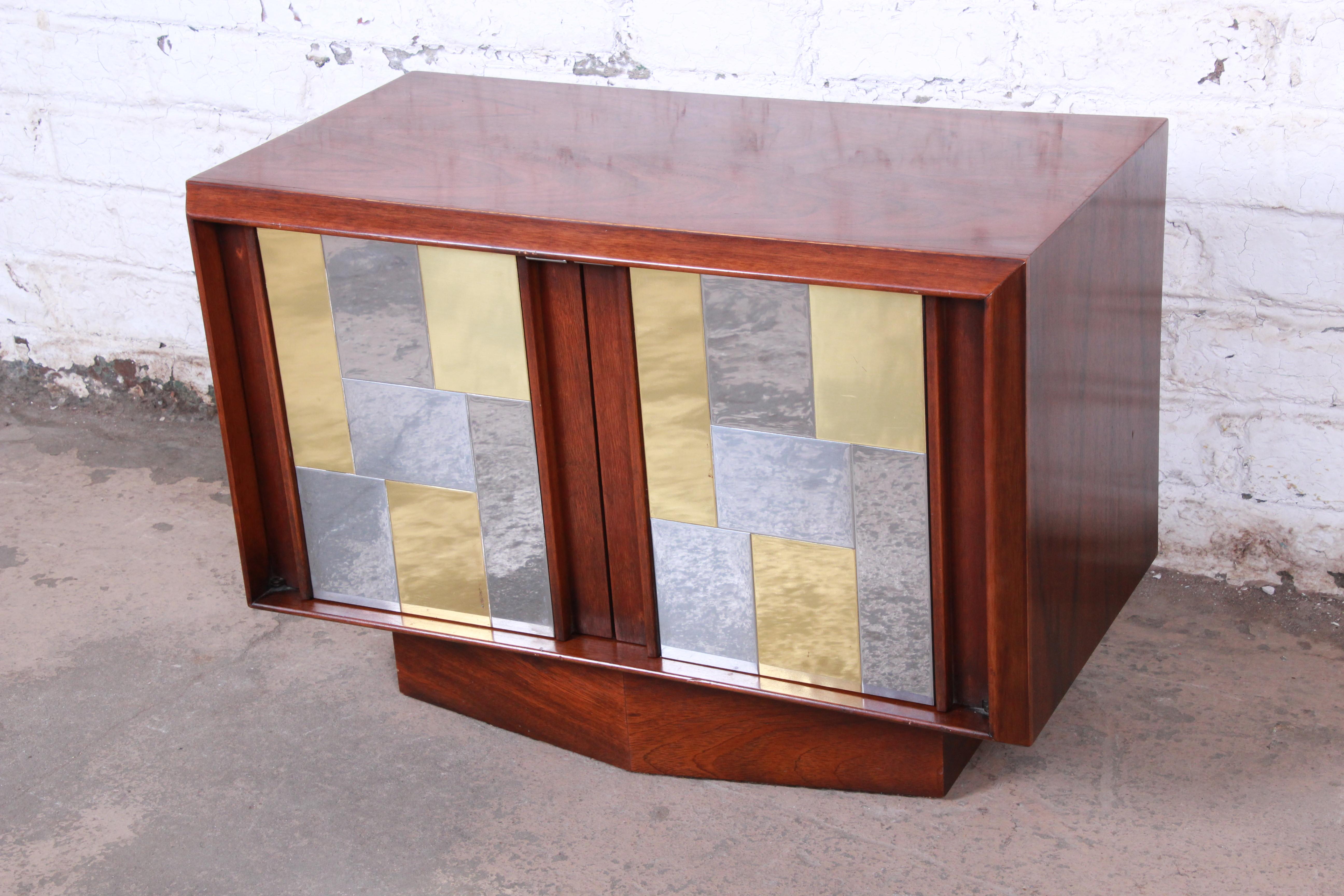 American Paul Evans Cityscape Style Midcentury Walnut Cabinet or Nightstand by Lane